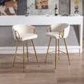 26 Inch Set Of 2 Bar Stools,With Chrome Footrest And Base Velvet Golden Leg Simple Bar Stoo,Cream Cream Foam Fabric