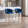 30 Inch Set Of 2 Bar Stools,With Chrome Footrest And Base Velvet Golden Leg Simple Bar Stool,Blue Blue Foam Fabric