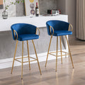 30 Inch Set Of 2 Bar Stools,With Chrome Footrest And Base Velvet Golden Leg Simple Bar Stool,Blue Blue Foam Fabric
