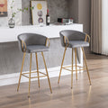 26 Inch Set Of 2 Bar Stools,With Chrome Footrest And Base Velvet Golden Leg Simple Bar Stool,Gray Gray Foam Fabric