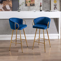 30 Inch Set Of 2 Bar Stools,With Chrome Footrest And Base Velvet Golden Leg Simple Bar Stool,Blue Blue Foam Fabric