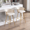 30 Inch Set Of 2 Bar Stools,With Chrome Footrest And Base Velvet Golden Leg Simple Bar Stool,Cream Cream Foam Fabric