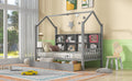 Wooden Twin Size House Bed With 2 Drawers,Kids Bed With Storage Shelf, Gray Twin Gray Solid Wood