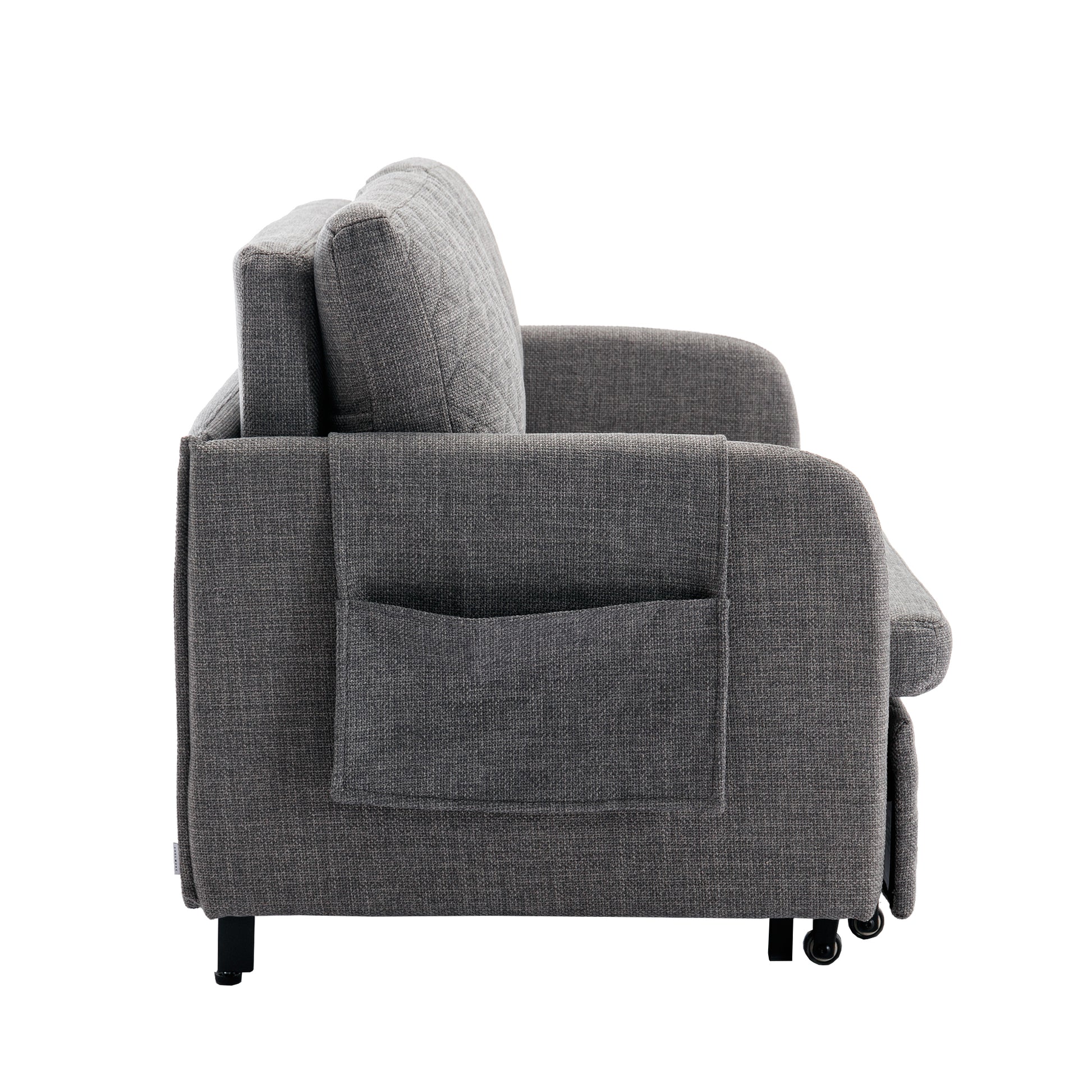 Coolmore Convertible Sleeper Sofa Bed, Modern Velvet Loveseat Couch With Pull Out Bed, Small Beautiful Seat Futon Sofa Bed With Headboard, 2 Pillows & Side Pockets For Living Room Light Grey Linen