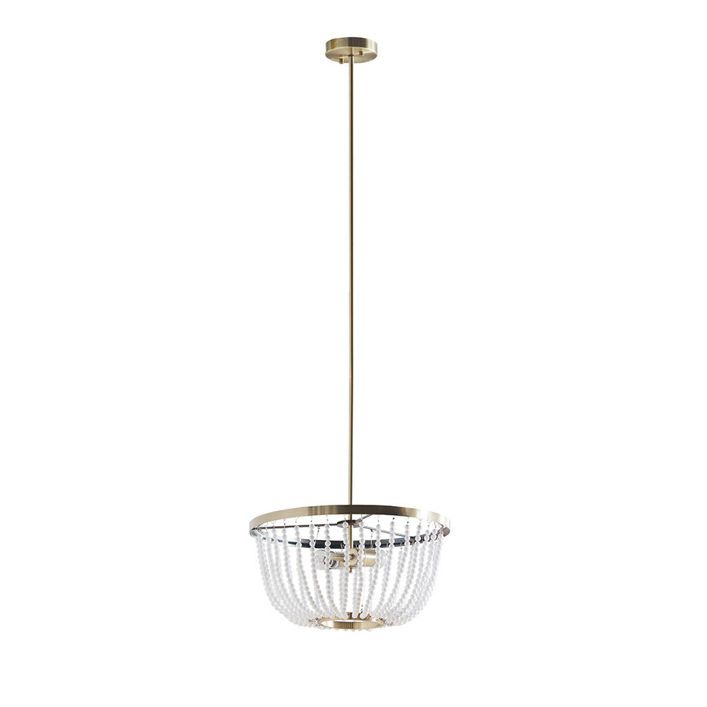 2 Light Beaded Chandelier Antique Brass White Acrylic