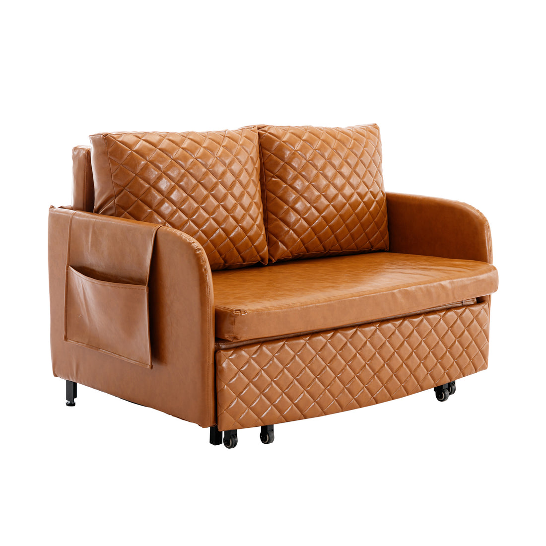 Coolmore Convertible Sleeper Sofa Bed, Modern Velvet Loveseat Couch With Pull Out Bed, Small Beautiful Seat Futon Sofa Bed With Headboard, 2 Pillows & Side Pockets For Living Room Brown Pu