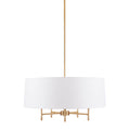 5 Light White Drum Shade Chandelier Gold Cotton