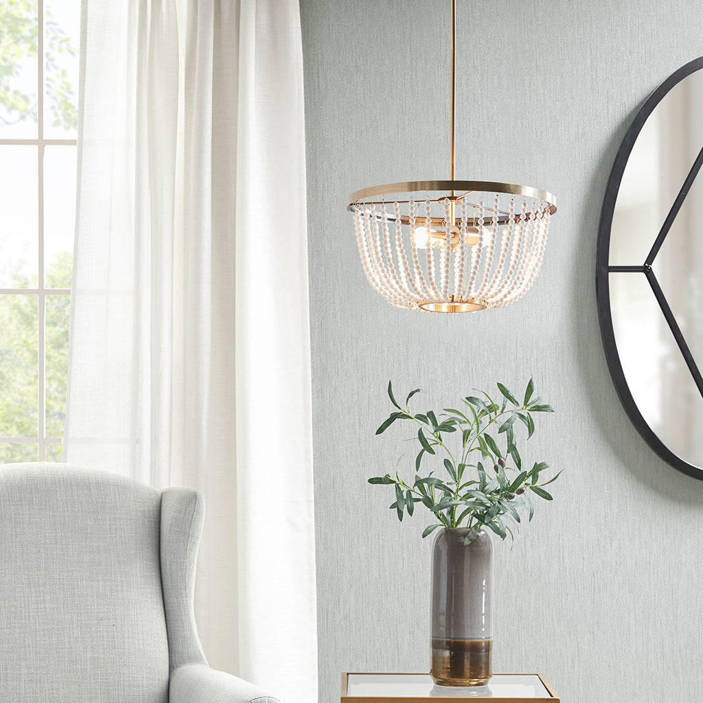 2 Light Beaded Chandelier Antique Brass White Acrylic