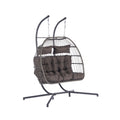 2 Person Outdoor Rattan Hanging Chair Patio Wicker Egg Chair Yes Sectional Dark Gray Uv Resistant Frame Water Resistant Cushion Garden & Outdoor American Design,American Traditional 2 Person Seating Group Polyester Rattan