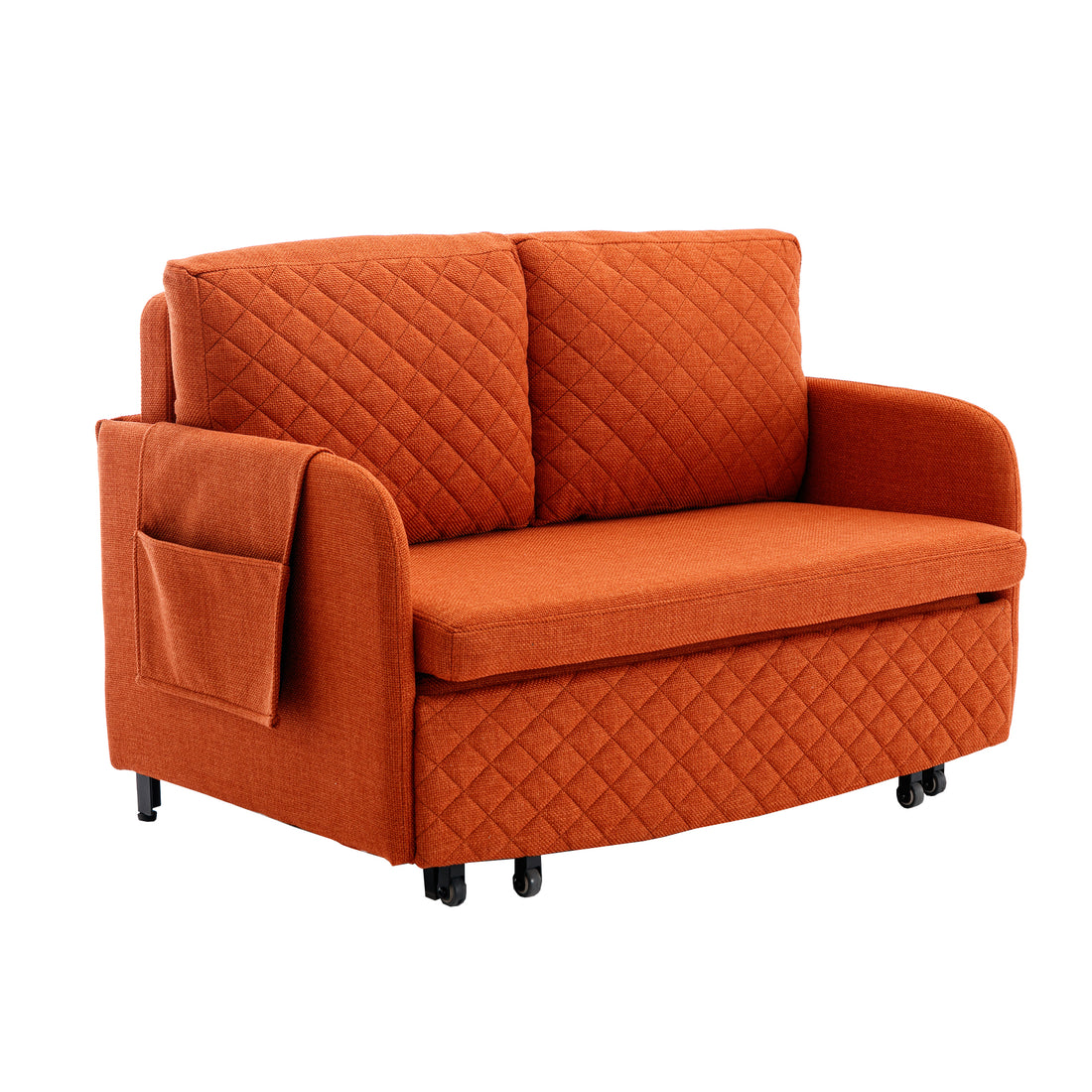 Coolmore Convertible Sleeper Sofa Bed, Modern Velvet Loveseat Couch With Pull Out Bed, Small Beautiful Seat Futon Sofa Bed With Headboard, 2 Pillows & Side Pockets For Living Room Orange Linen