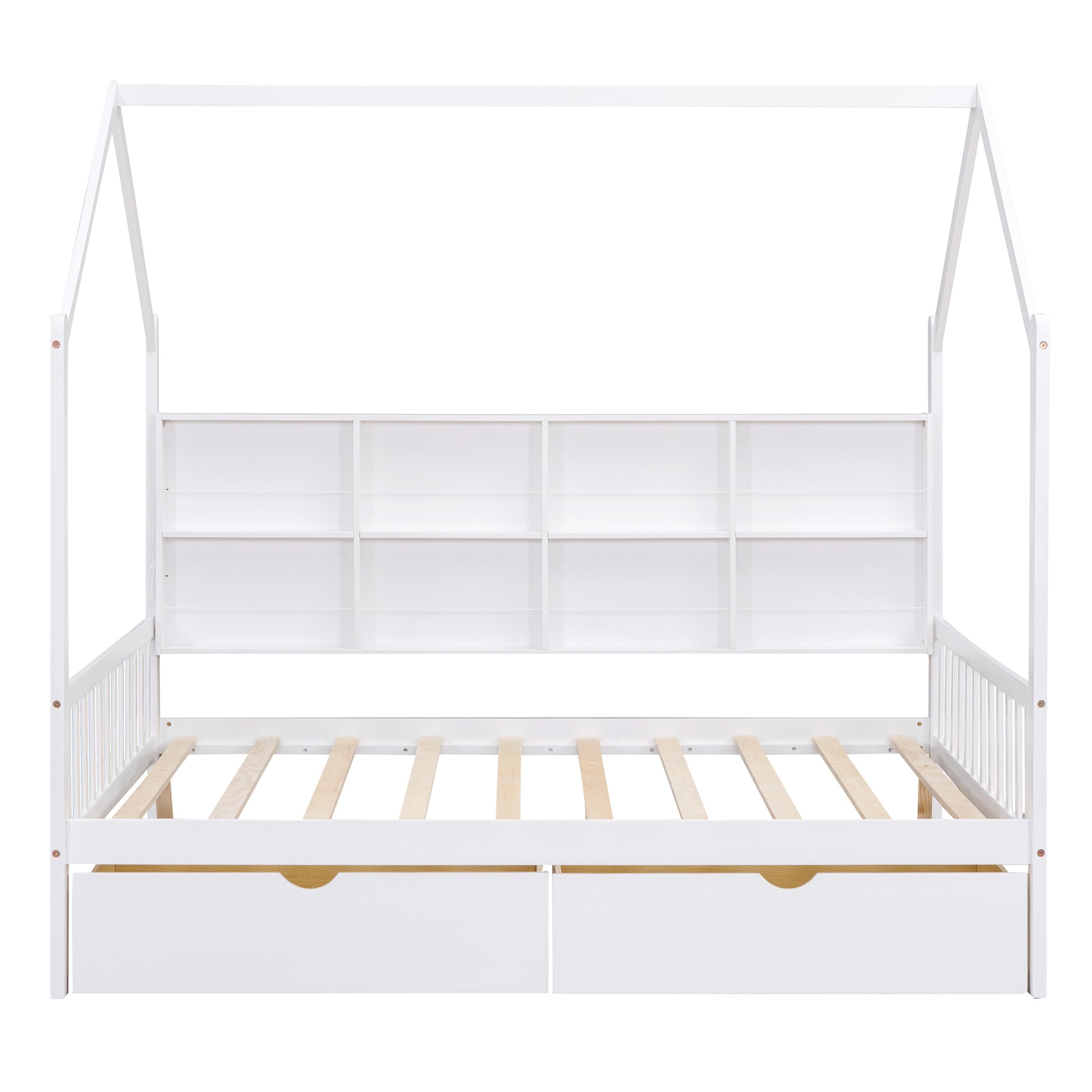 Wooden Full Size House Bed With 2 Drawers,Kids Bed With Storage Shelf, White Expected Arrival Time: 5.15 White Solid Wood