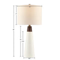 Triangular Ceramic And Wood Table Lamp White Base Cream Shade Polyester