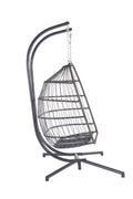 2 Person Outdoor Rattan Hanging Chair Patio Wicker Egg Chair Yes Sectional Dark Gray Uv Resistant Frame Water Resistant Cushion Garden & Outdoor American Design,American Traditional 2 Person Seating Group Polyester Rattan