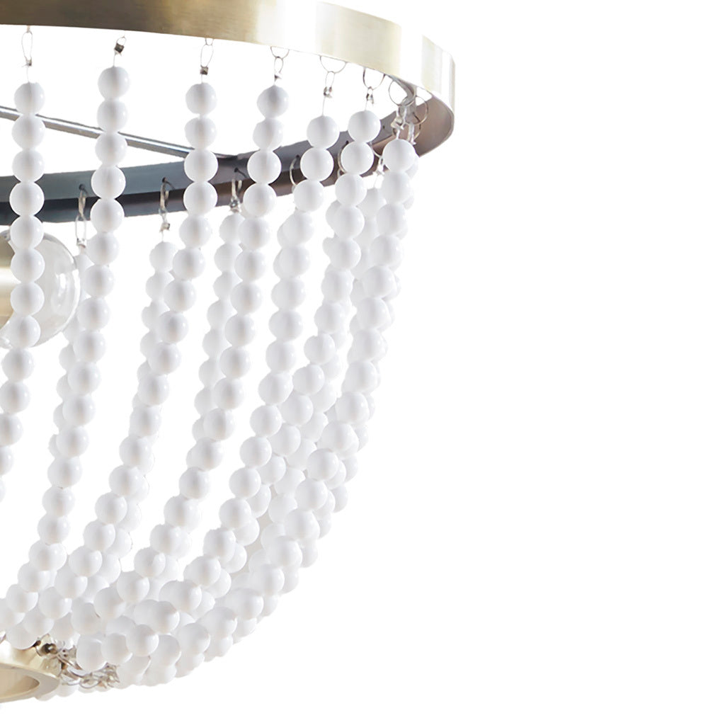 2 Light Beaded Chandelier Antique Brass White Acrylic