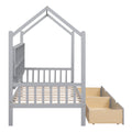Wooden Twin Size House Bed With 2 Drawers,Kids Bed With Storage Shelf, Gray Twin Gray Solid Wood