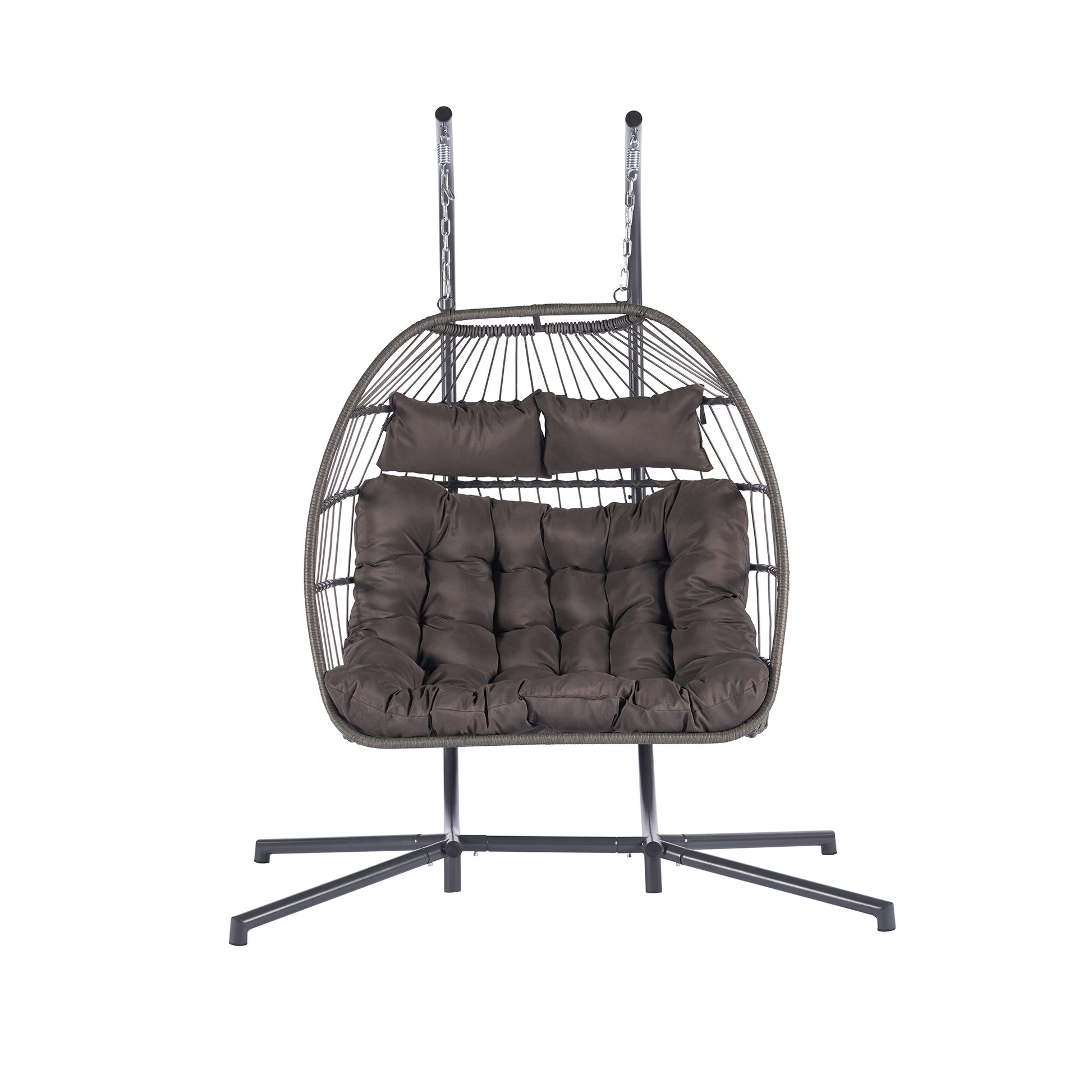 2 Person Outdoor Rattan Hanging Chair Patio Wicker Egg Chair Yes Sectional Dark Gray Uv Resistant Frame Water Resistant Cushion Garden & Outdoor American Design,American Traditional 2 Person Seating Group Polyester Rattan
