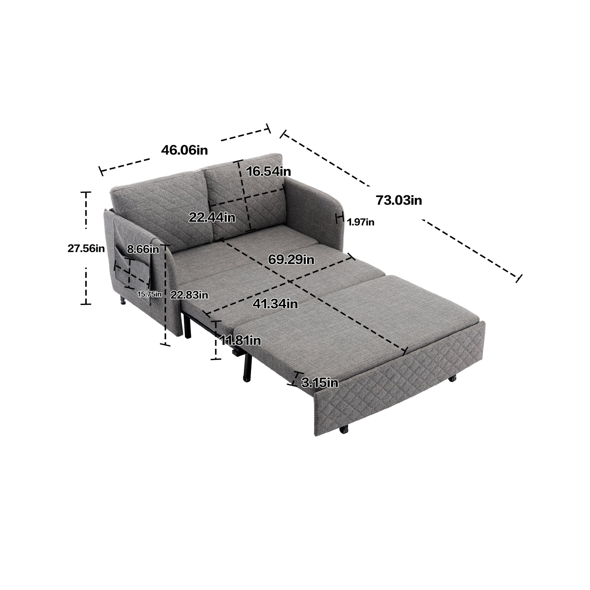 Coolmore Convertible Sleeper Sofa Bed, Modern Velvet Loveseat Couch With Pull Out Bed, Small Beautiful Seat Futon Sofa Bed With Headboard, 2 Pillows & Side Pockets For Living Room Light Grey Linen