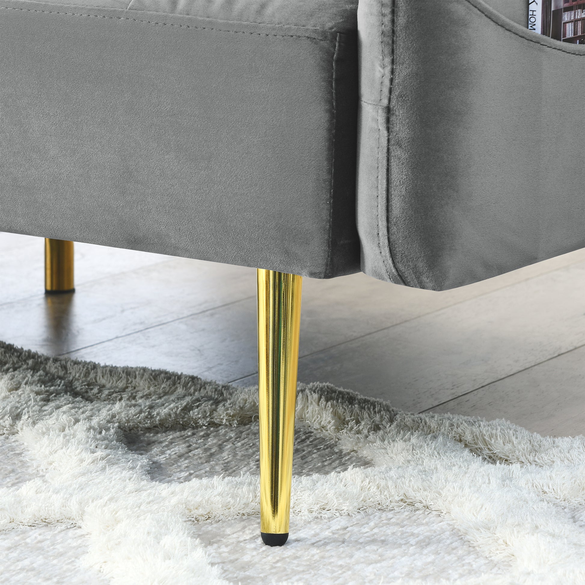 78" Italian Velvet Futon Sofa Bed, Convertible Sleeper Loveseat Couch With Folded Armrests And Storage Bags For Living Room And Small Space, Grey 280G Velvet Gray Foam Solid Wood