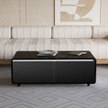 Modern Smart Coffee Table With Built In Fridge, Bluetooth Speaker, Wireless Charging Module, Touch Control Panel, Power Socket, Usb Interface, Outlet Protection, Atmosphere Light, And More, Brown Black Brown Built In Outlets Or Usb Primary Living Space