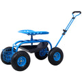 Rolling Garden Scooter Garden Cart Seat With Wheels And Tool Tray, 360 Swivel Seat,Blue Blue Steel