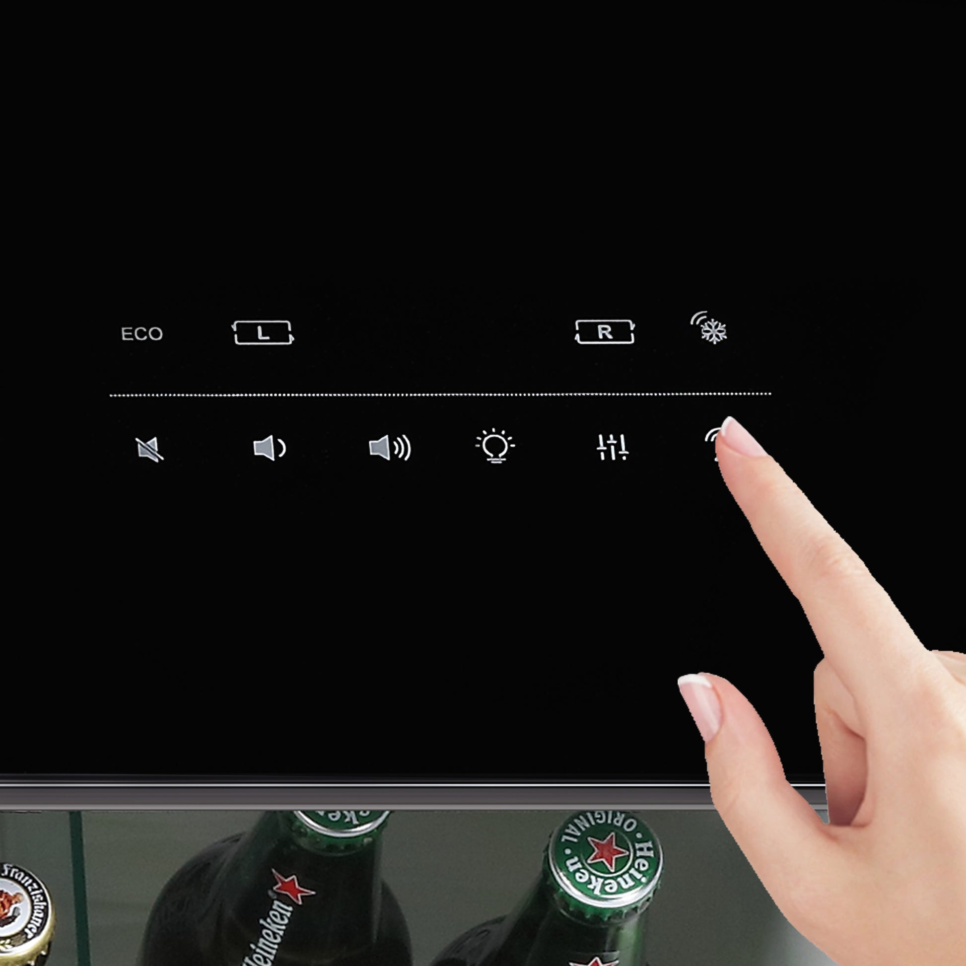 Modern Smart Coffee Table With Built In Fridge, Bluetooth Speaker, Wireless Charging Module, Touch Control Panel, Power Socket, Usb Interface, Outlet Protection, Atmosphere Light, Black Black