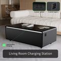 Modern Smart Coffee Table With Built In Fridge, Bluetooth Speaker, Wireless Charging Module, Touch Control Panel, Power Socket, Usb Interface, Outlet Protection, Atmosphere Light, Black Black