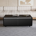 Modern Smart Coffee Table With Built In Fridge, Bluetooth Speaker, Wireless Charging Module, Touch Control Panel, Power Socket, Usb Interface, Outlet Protection, Atmosphere Light, Black Black