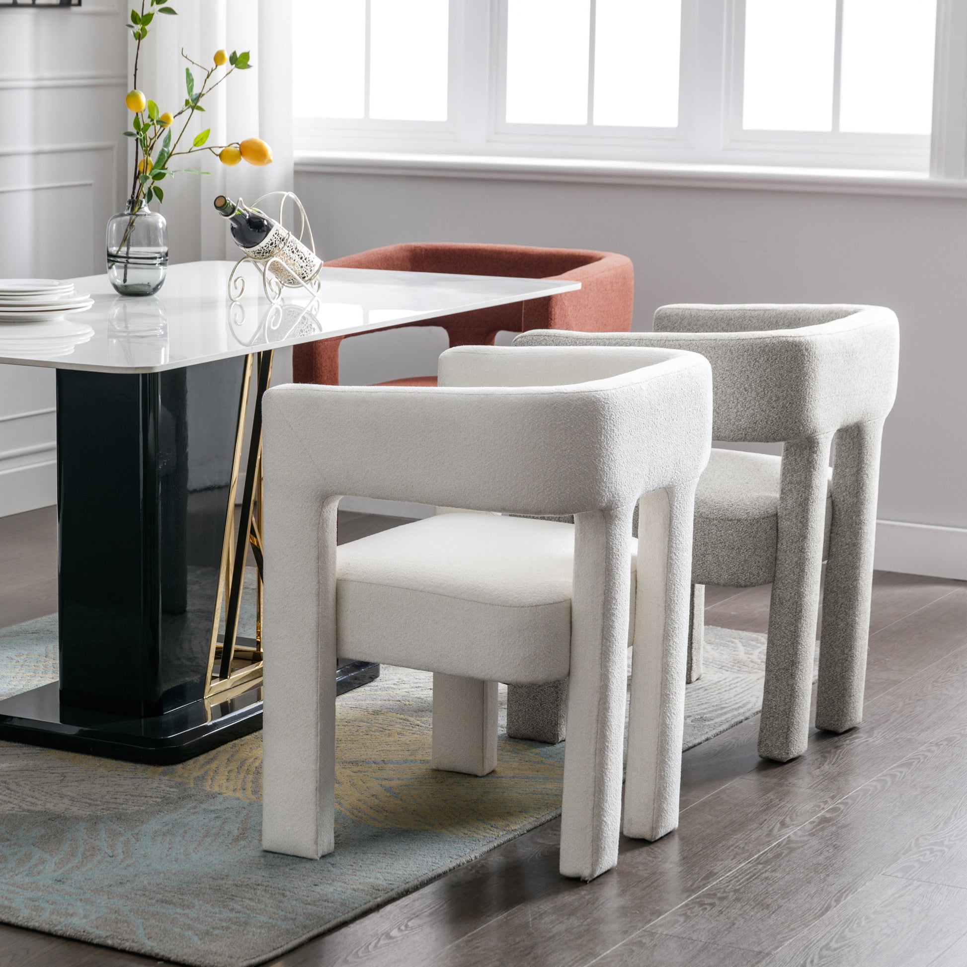 Contemporary Designed Fabric Upholstered Accent Chair Dining Chair For Living Room, Bedroom, Dining Room, Orange Orange Linen