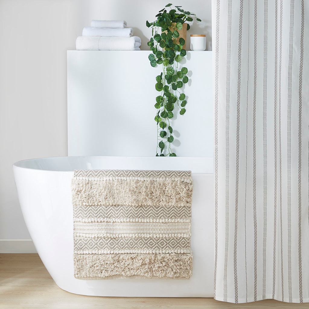 Woven Texture Stripe Bath Rug Natural Polyester