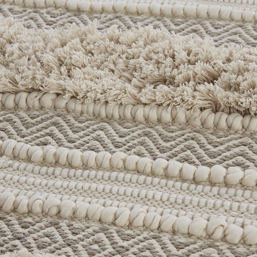 Woven Texture Stripe Bath Rug Natural Polyester