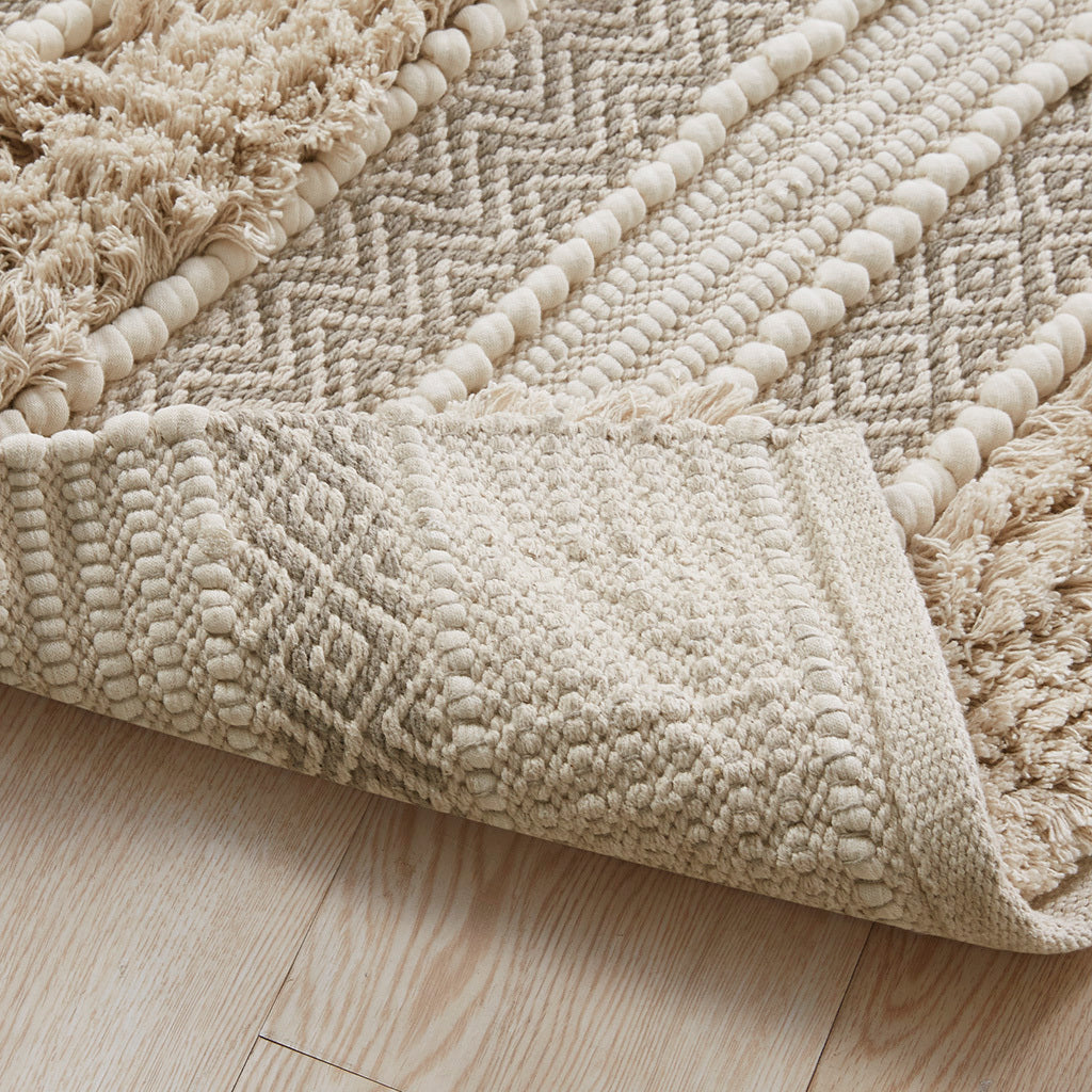 Woven Texture Stripe Bath Rug Natural Polyester