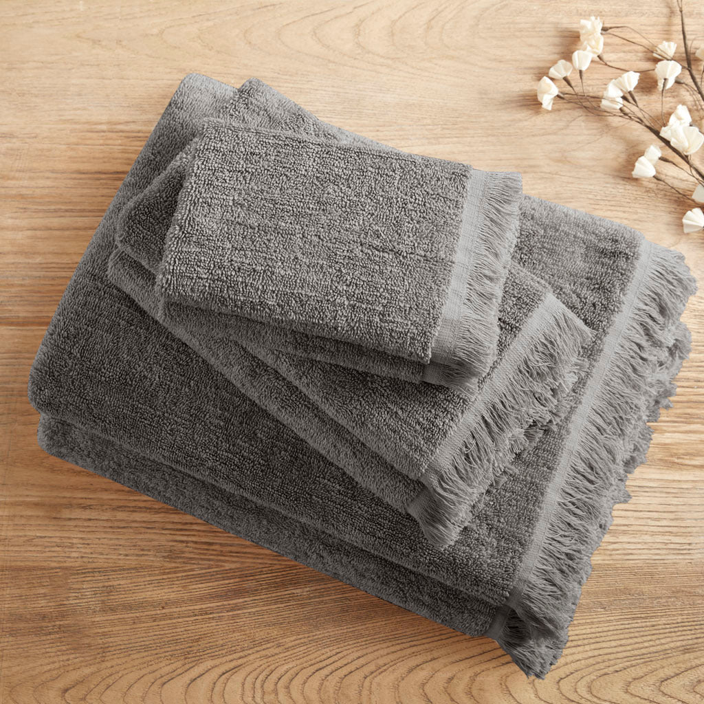 Cotton Dobby Slub 6 Piece Towel Set Charcoal Cotton