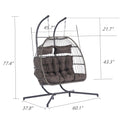 2 Person Outdoor Rattan Hanging Chair Patio Wicker Egg Chair Yes Sectional Dark Gray Uv Resistant Frame Water Resistant Cushion Garden & Outdoor American Design,American Traditional 2 Person Seating Group Polyester Rattan