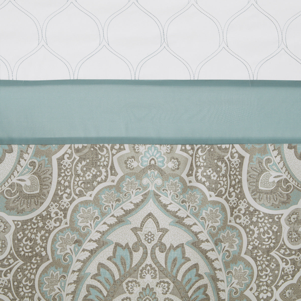Printed And Embroidered Shower Curtain Seafoam Microfiber