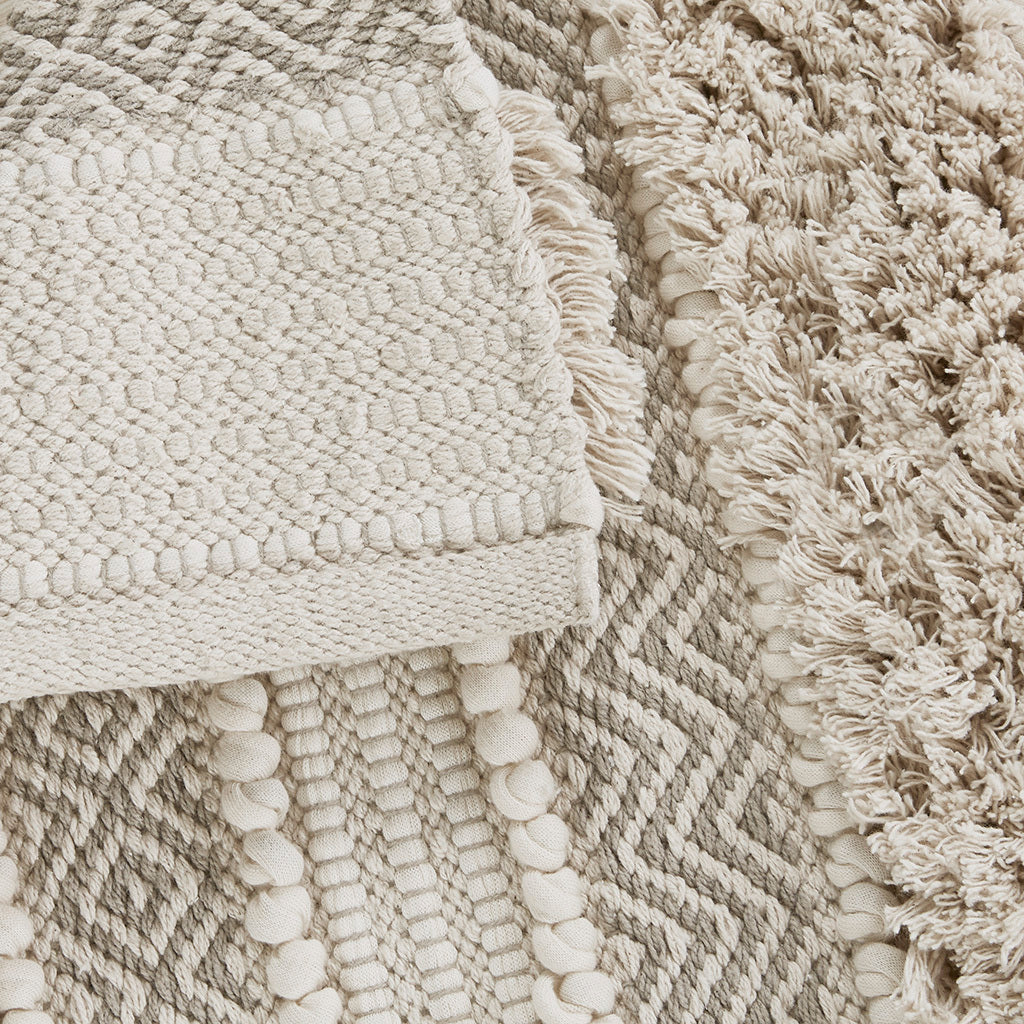 Woven Texture Stripe Bath Rug Natural Polyester