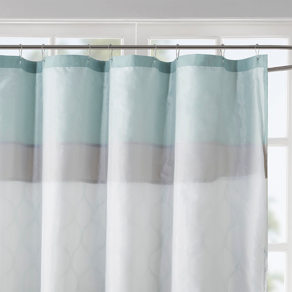 Printed And Embroidered Shower Curtain Seafoam Microfiber