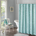 Printed Metallic Shower Curtain Aqua Silver Microfiber