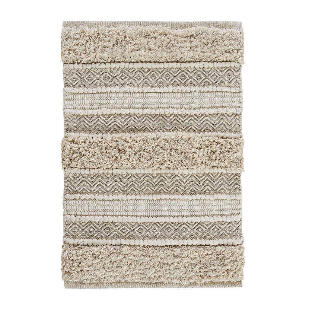 Woven Texture Stripe Bath Rug Natural Polyester