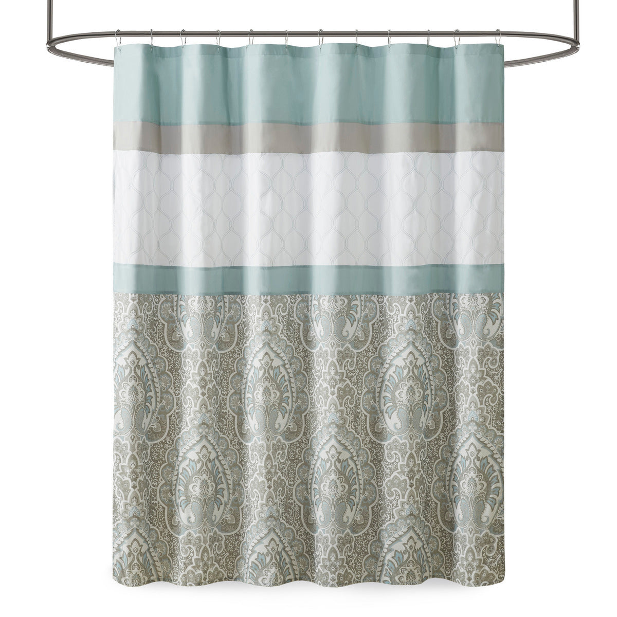 Printed And Embroidered Shower Curtain Seafoam Microfiber