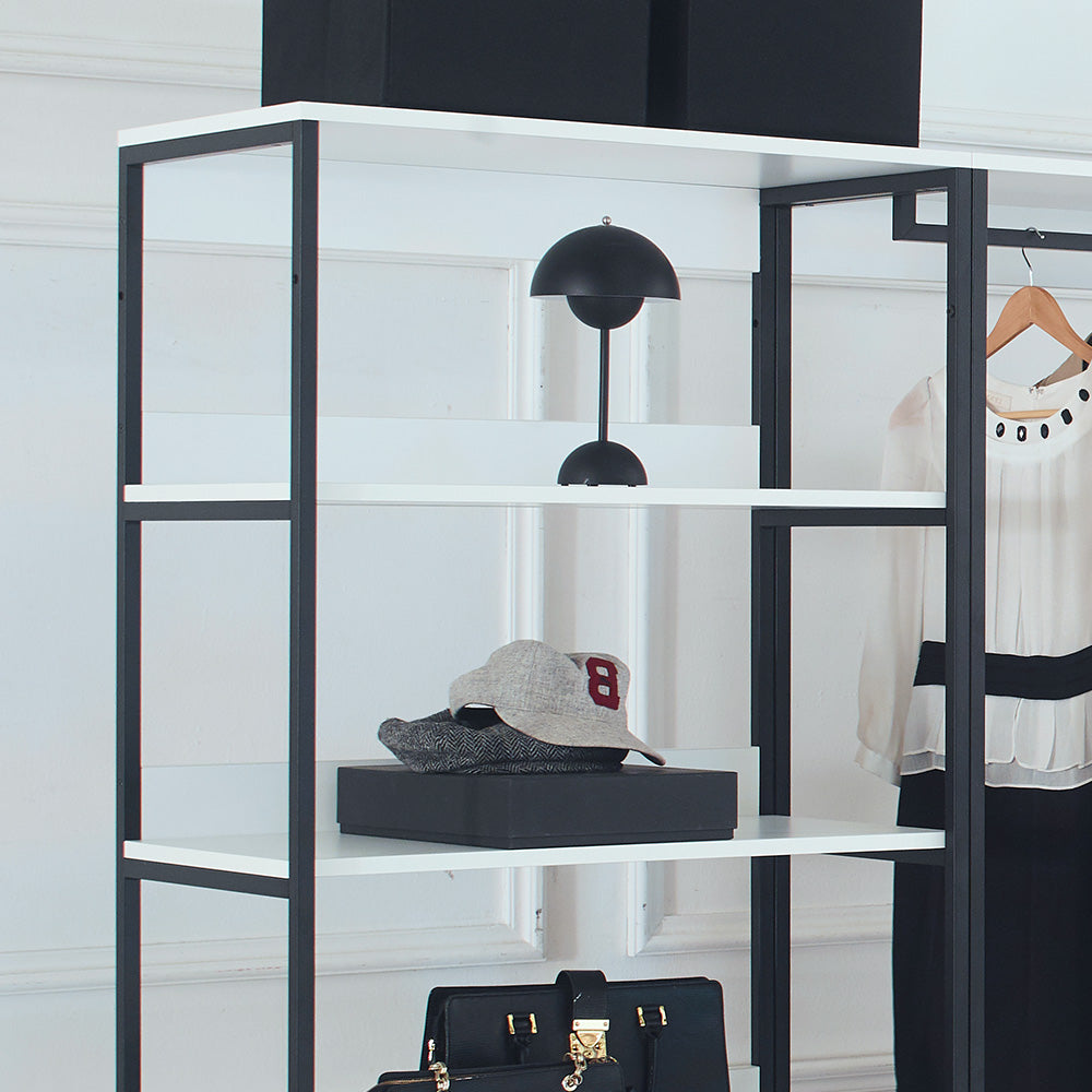Fiona White Freestanding Walk In Wood Closet System With Metal Frame White Mdf Melamine