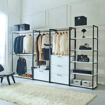 Fiona White Freestanding Walk In Wood Closet System With Metal Frame White Mdf Melamine