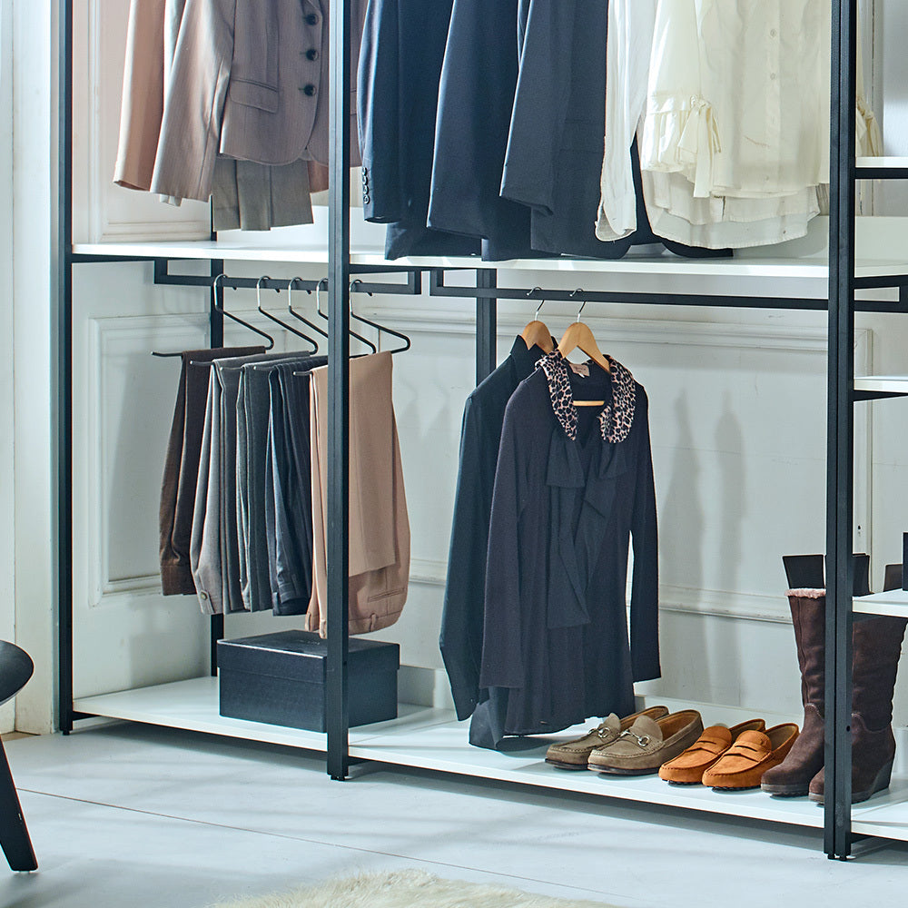 Fiona White Freestanding Walk In Wood Closet System With Metal Frame White Mdf Melamine