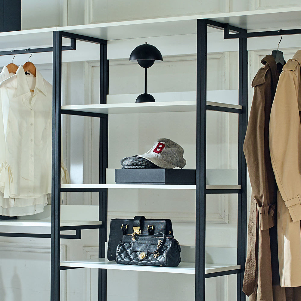 Fiona White Freestanding Walk In Wood Closet System With Metal Frame White Mdf Melamine
