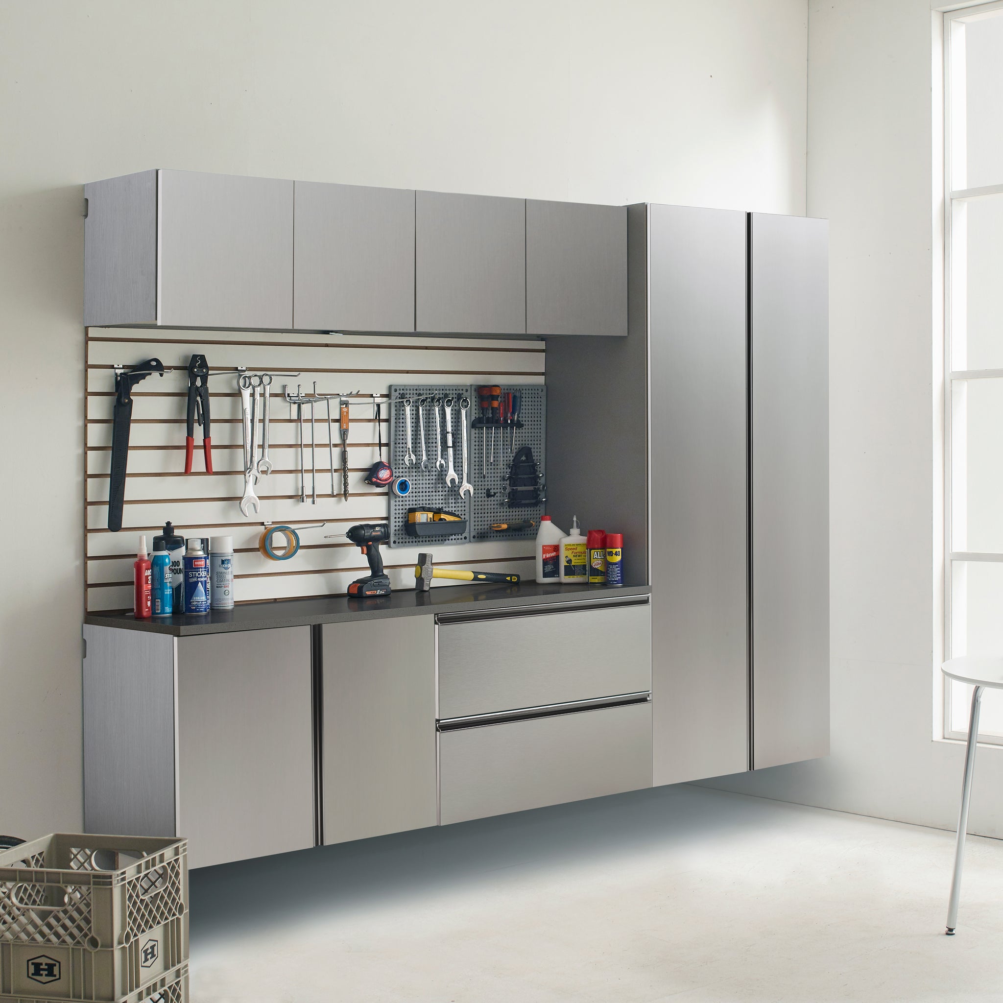 Nova Series 96 In. W X 72 In. H X 20 In. D Metallic Grey Garage Cabinet Set B 6 Piece Dark Gray Mdf Melamine