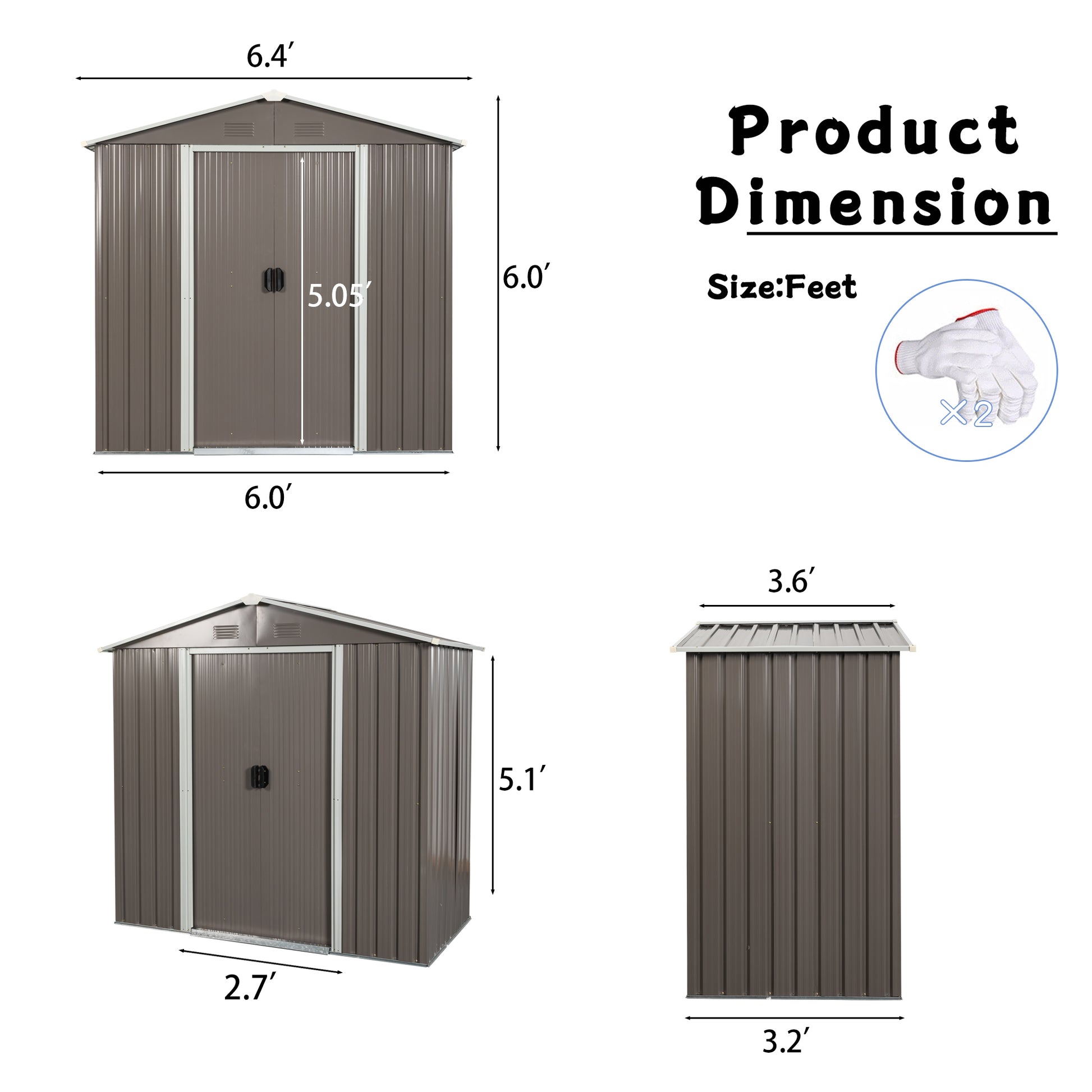 6Ft X 4Ft Outdoor Metal Storage Shed Grey Iron