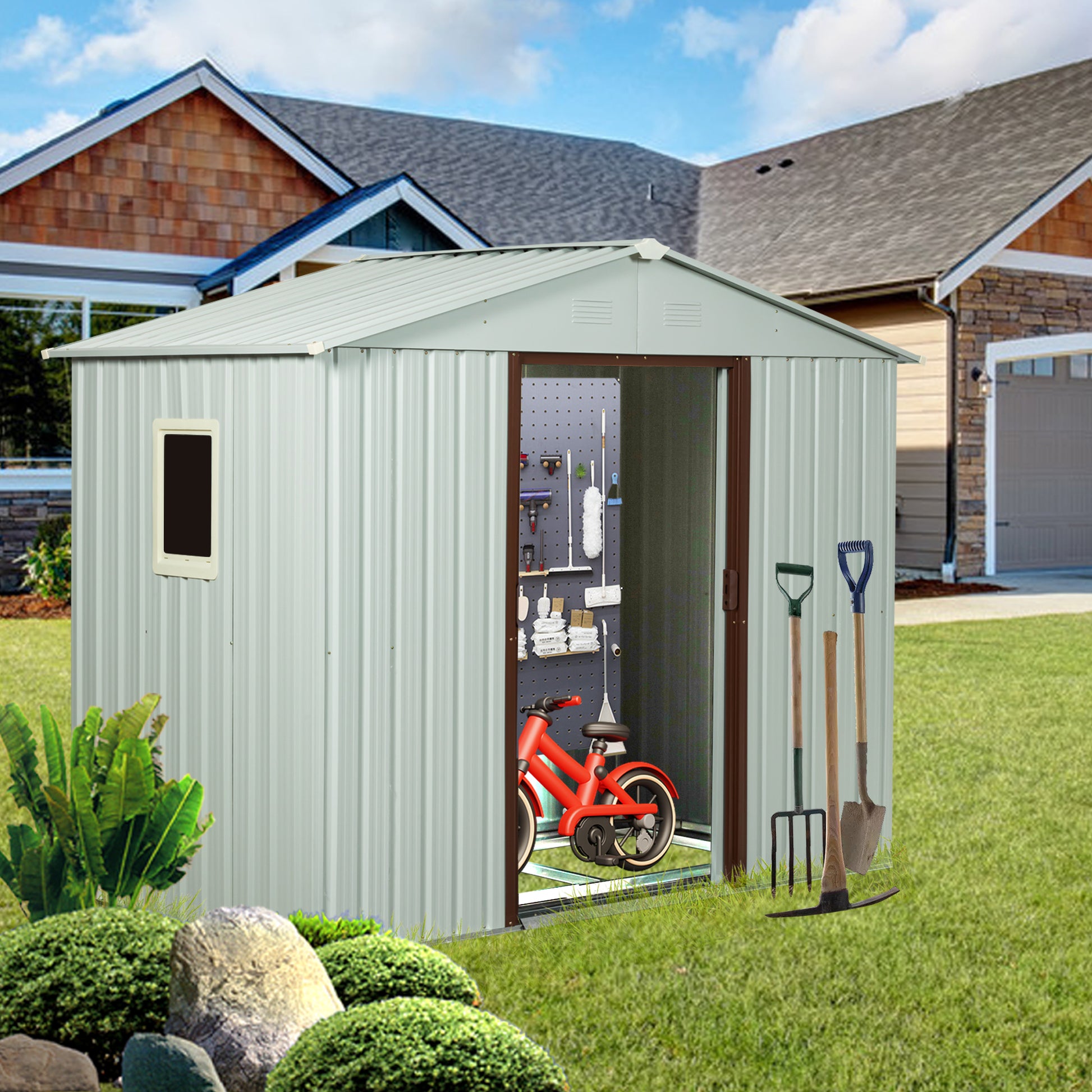 6Ft X 5Ft Outdoor Metal Storage Shed With Window White White Iron