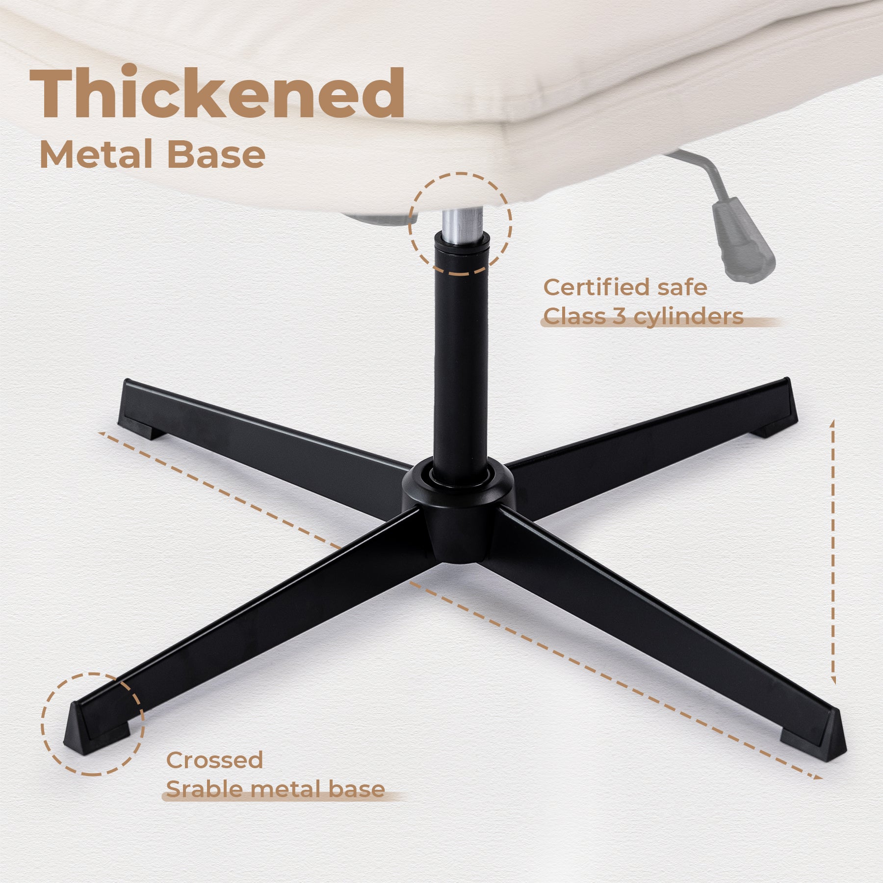 Large Size Armless Home Office Desk Chair Vanity Chair No Wheels Wood Beige Primary Living Space Foam Casual,Contemporary,Minimalist,Modern Handle Office Chairs Solid Back Foam Adjustable Height Leather