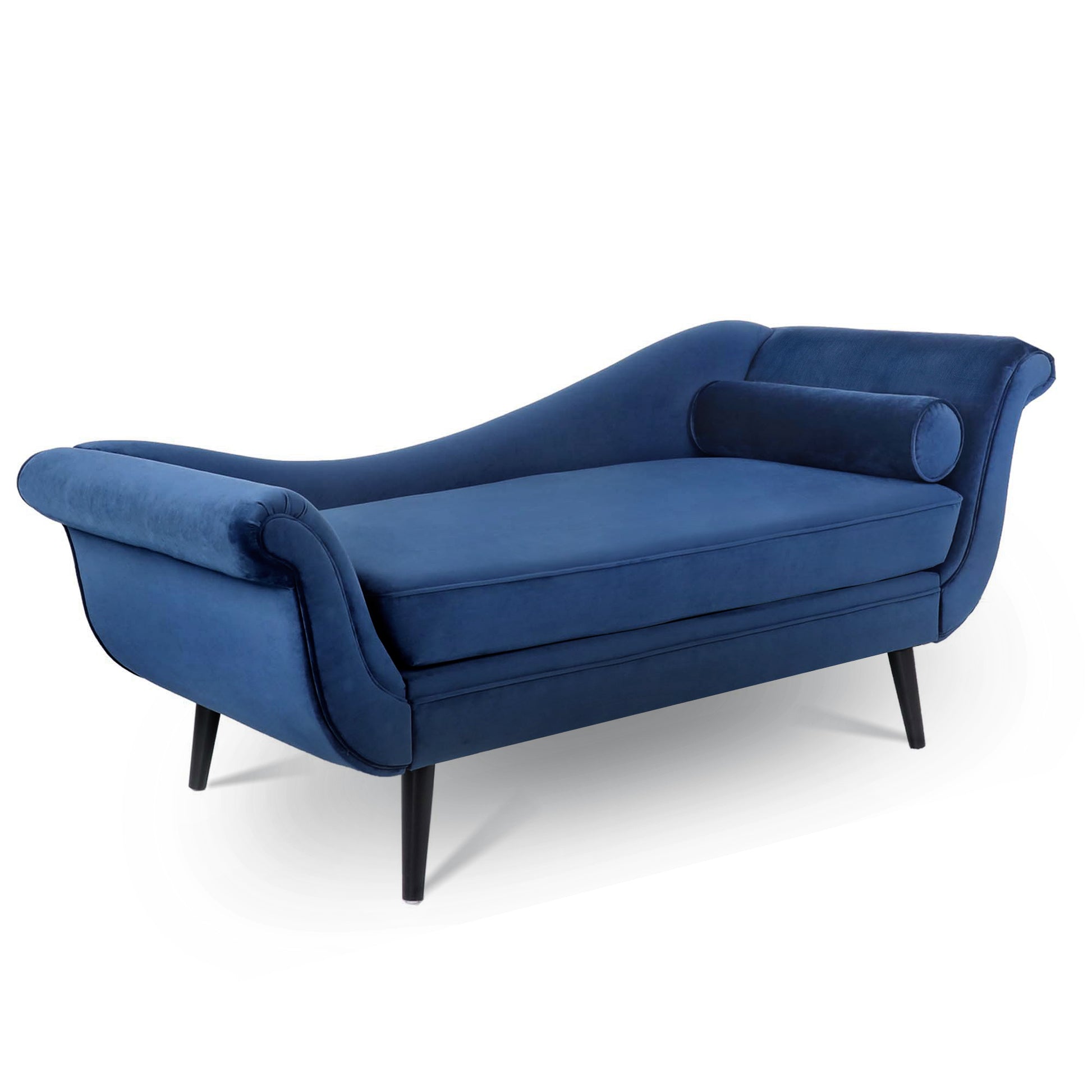 Chaise Lounge With Scroll Arm Blue Fabric