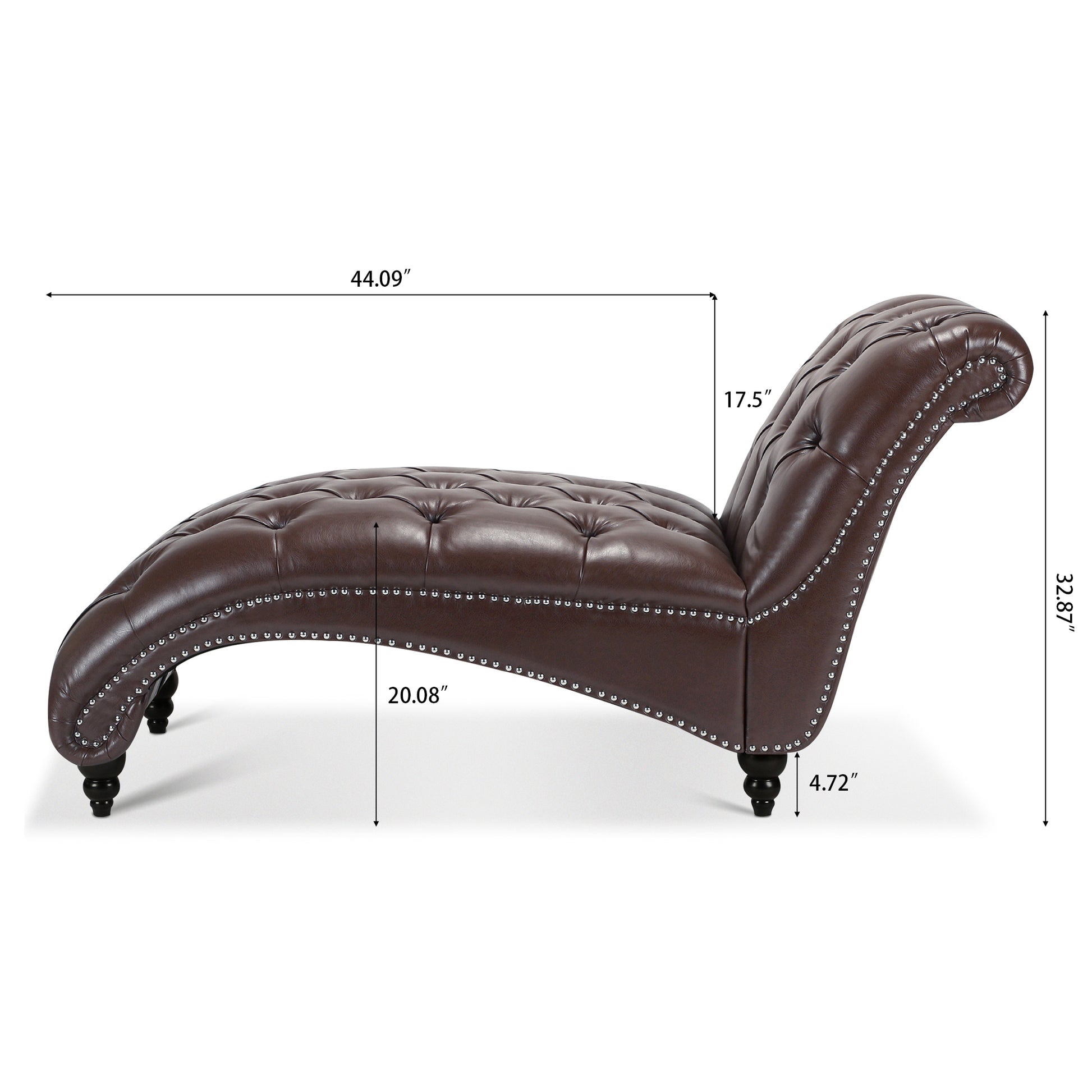 Tufted Armless Chaise Lounge Dark Brown Pu Pu