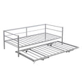 Twin Size Metal Daybed With Adjustable Trundle, Pop Up Trundle, Silver Silver Metal